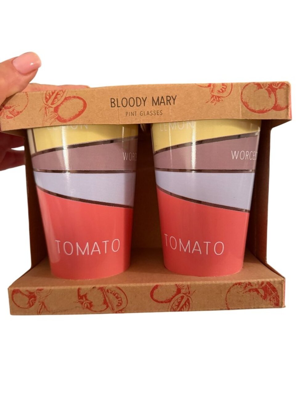 Uncommon Goods Set of 4 Bloody Mary Pint Glasses Colorful Layered Recipe New